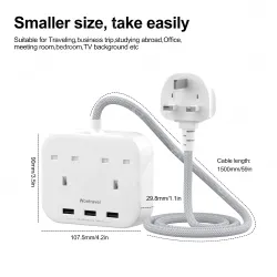 3 USB AC Outlets UK Power Strip